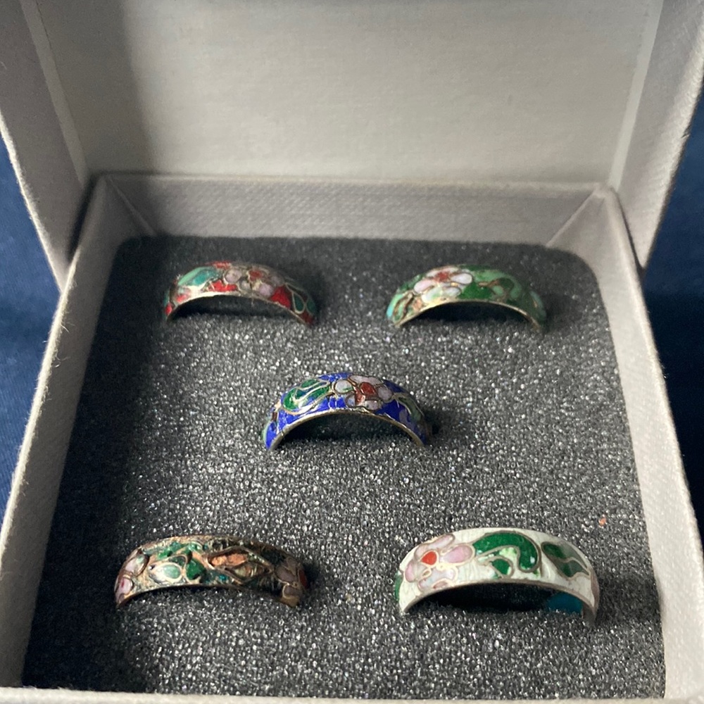 Vintage Cloisonné Ring Set